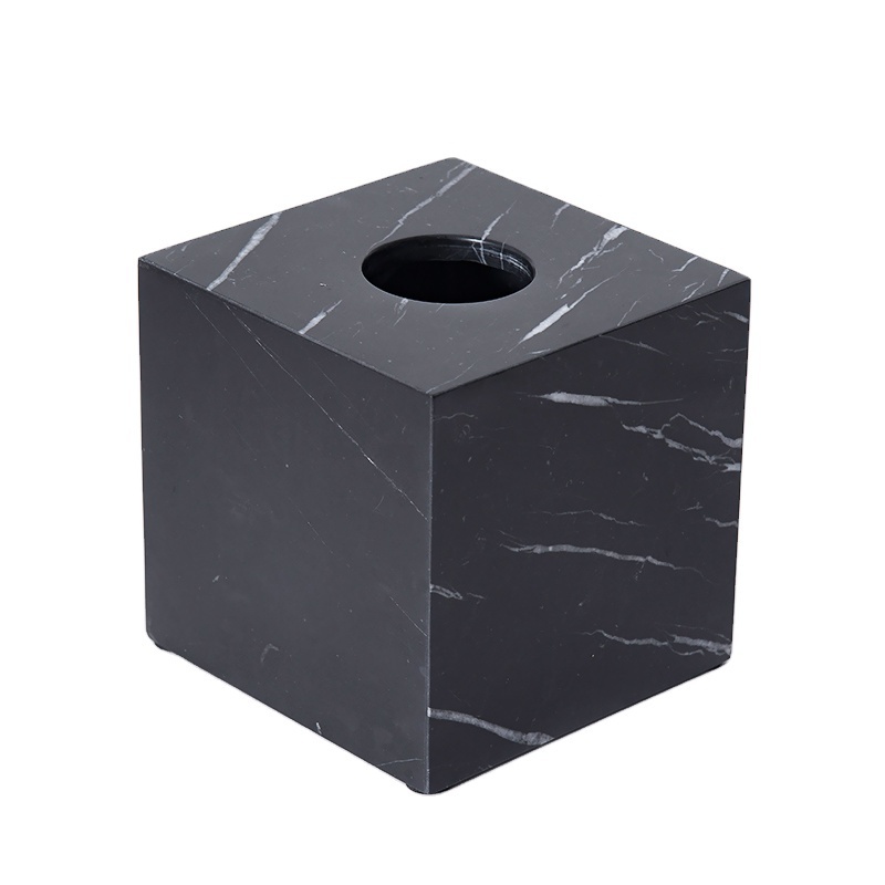 Natural Smooth Marble Tissue Holder Black Marquina Marble Squared Tissue Box For Tables Night Stands Countertops