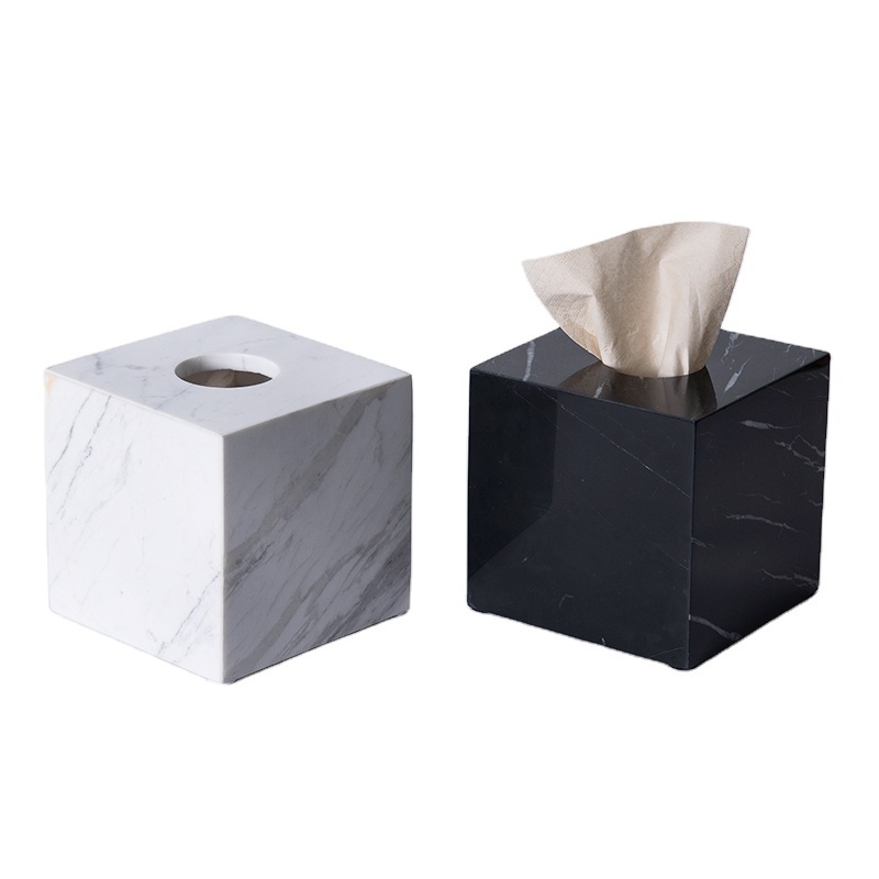 Natural Smooth Marble Tissue Holder Black Marquina Marble Squared Tissue Box For Tables Night Stands Countertops