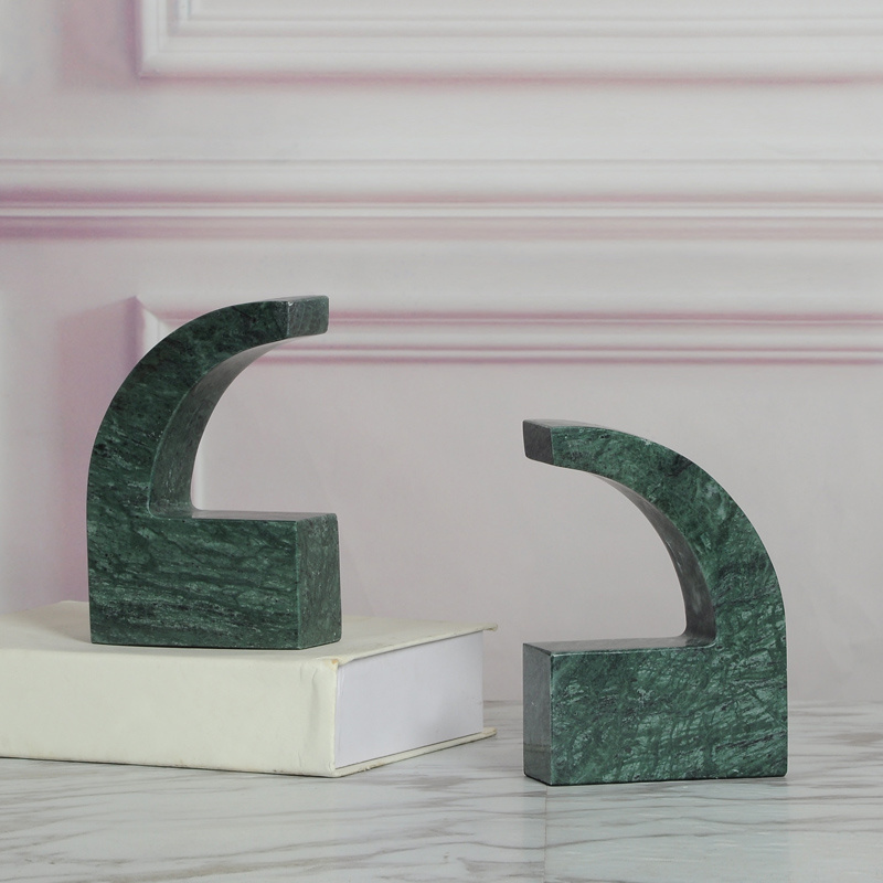 Luxury bookshelf decoration dark green marble bookend decoration