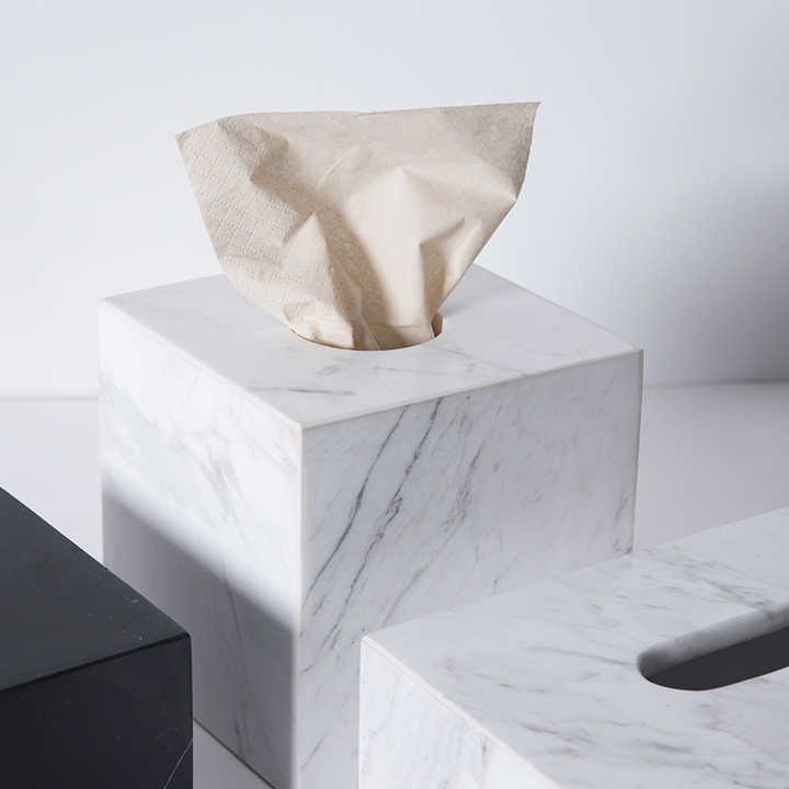 Natural Smooth Marble Tissue Holder Black Marquina Marble Squared Tissue Box For Tables Night Stands Countertops