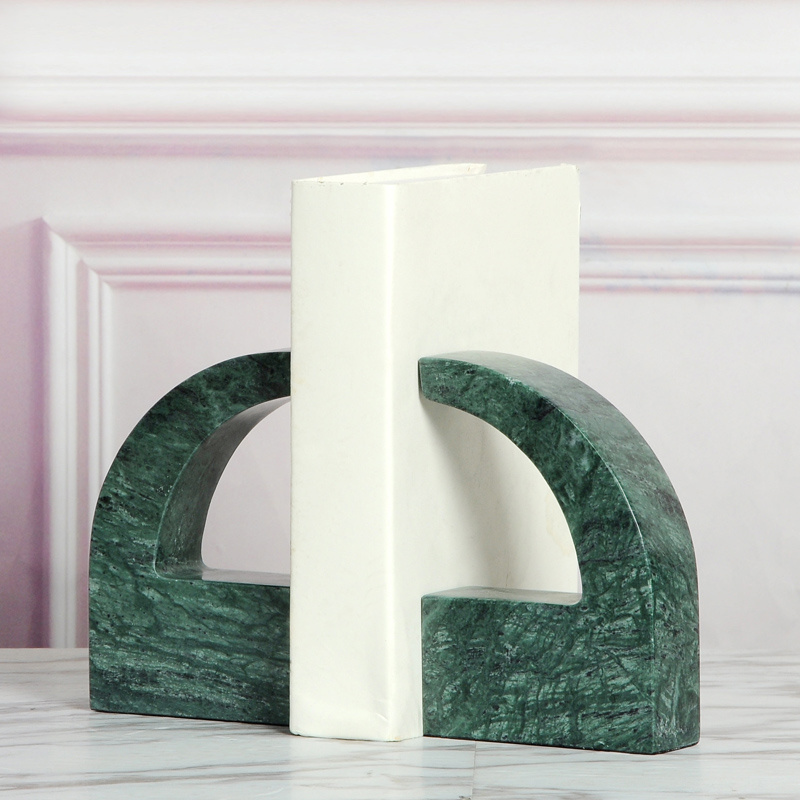 Luxury bookshelf decoration dark green marble bookend decoration