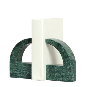 Luxury bookshelf decoration dark green marble bookend decoration