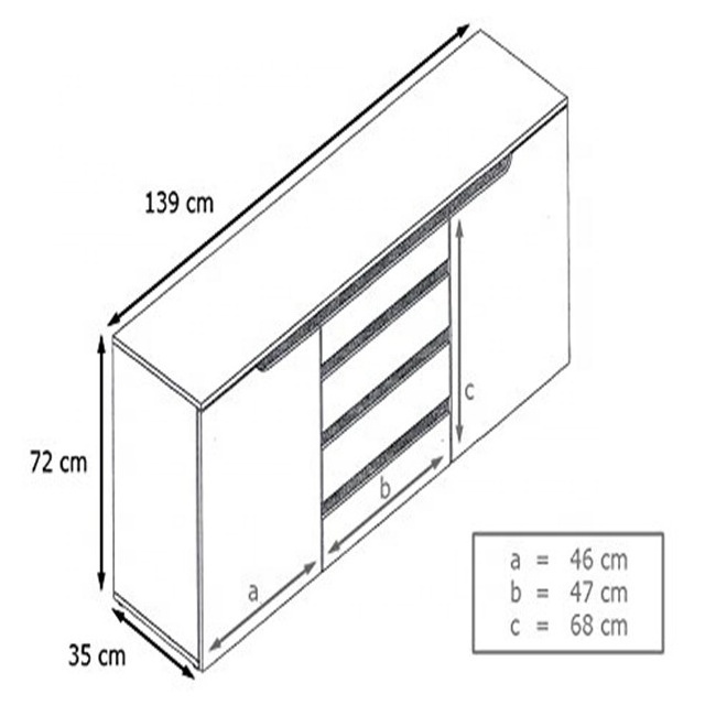 High Gloss Customization White Living Room Cabinets with 2 doors and 4 drawers for kitchen