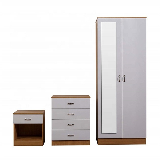 Mirrored High Gloss 3 Piece Bedroom Furniture Sets Soft Close Wardrobe 4 Drawer Chest Bedside Cabinet