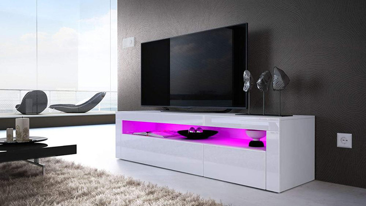 New design modern simple UV High Gloss TV stand LED light TV wall cabinet units designs wood TV cabinet