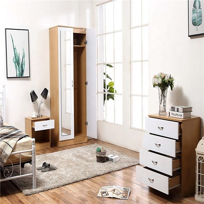 Mirrored High Gloss 3 Piece Bedroom Furniture Sets Soft Close Wardrobe 4 Drawer Chest Bedside Cabinet