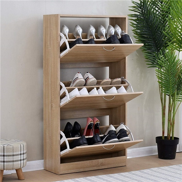 Natural solid wood Cherry Tree Furniture 3-Level Wooden Shoe Cabinet for porch living room