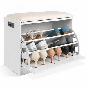 Shoe Bench Shoe Storage Rack Wooden Shoe Box Cabinet with Seat Cushion for Hallway Bedroom White