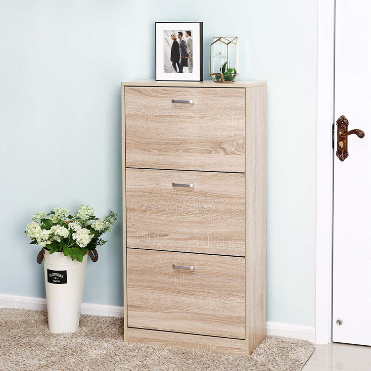 European 3 Tier Wooden Shoe Cabinet Storage Cupboard With Flip Doors