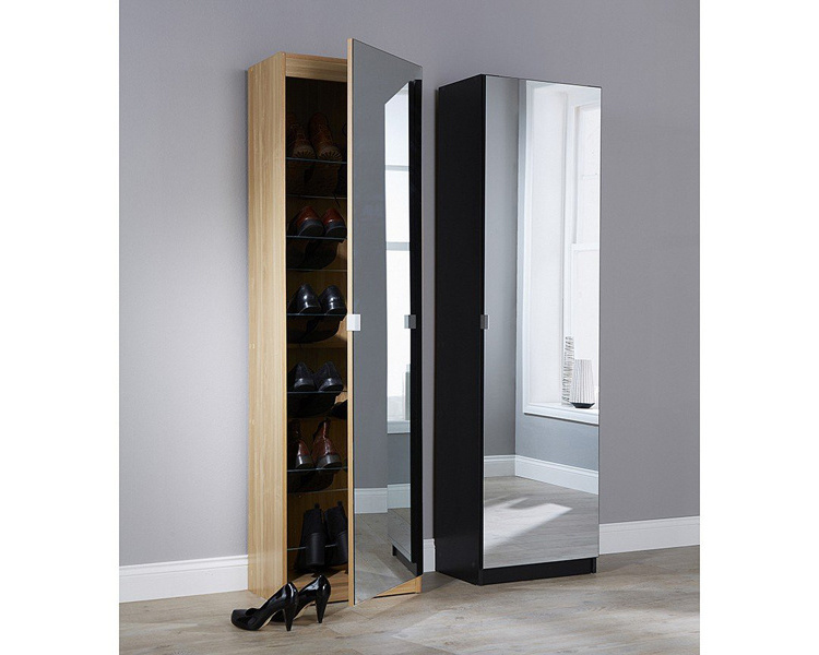 Modern mirrored shoe cabinet wall mounted shoe rack storage cabinet with mirror for living room