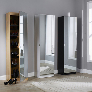 Modern mirrored shoe cabinet wall mounted shoe rack storage cabinet with mirror for living room