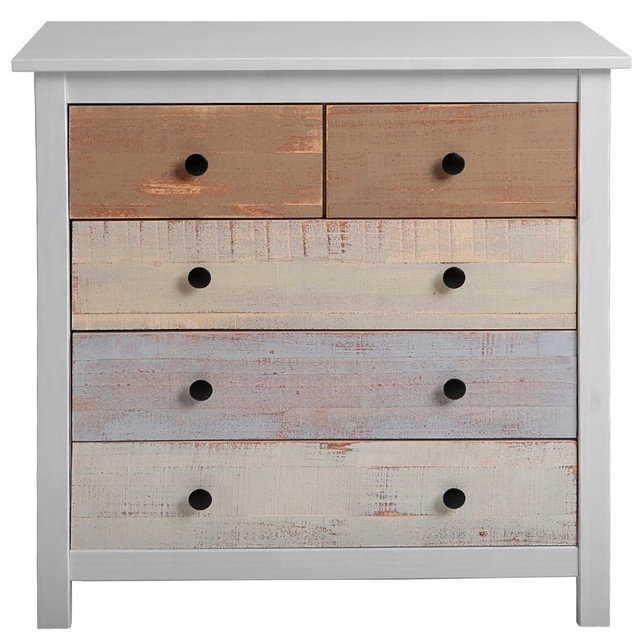 Lowest price modern Wood White and Multicoloured 5 Drawer Chest of Drawers for living room