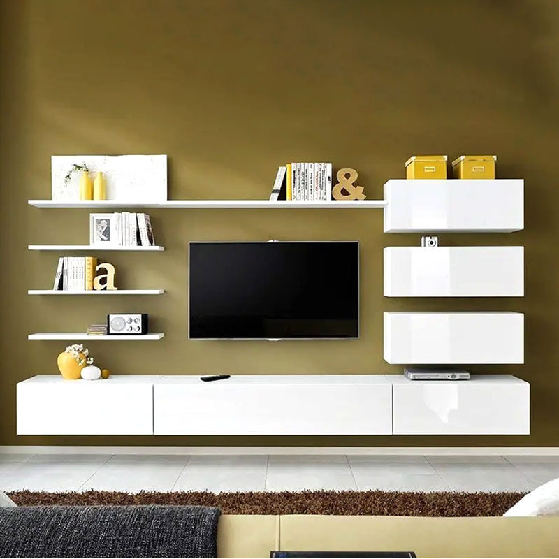 High quality Sales Classic White High Gloss UV Integrated Wall Unit Designs TV Stand TV cabinet