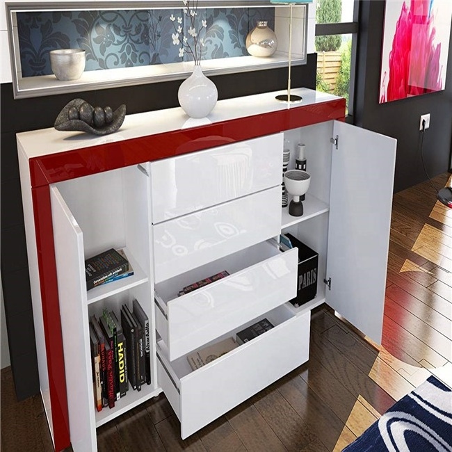 Factory Price Customization 4 Drawers Living Room Wood Side Cabinet Design with 2 Doors