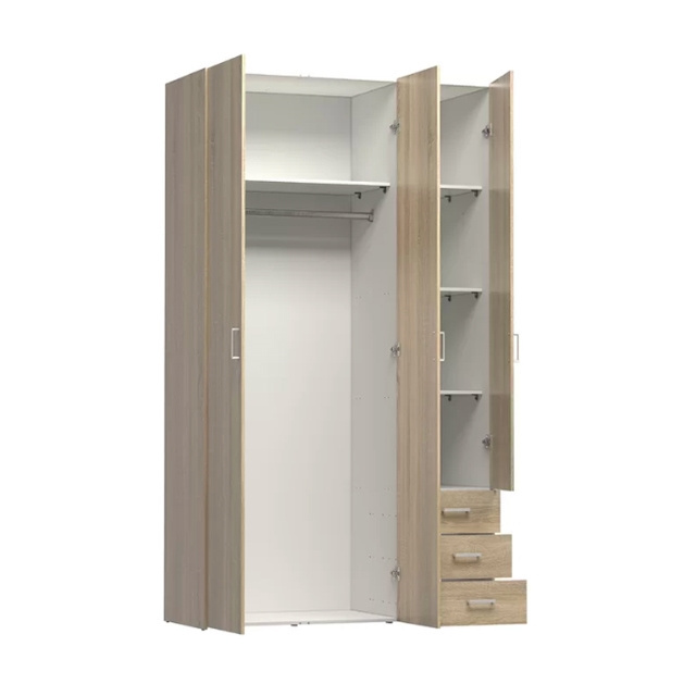 Hot Sale Cheap Wooden Wardrobe Closet with Three Door and Drawer