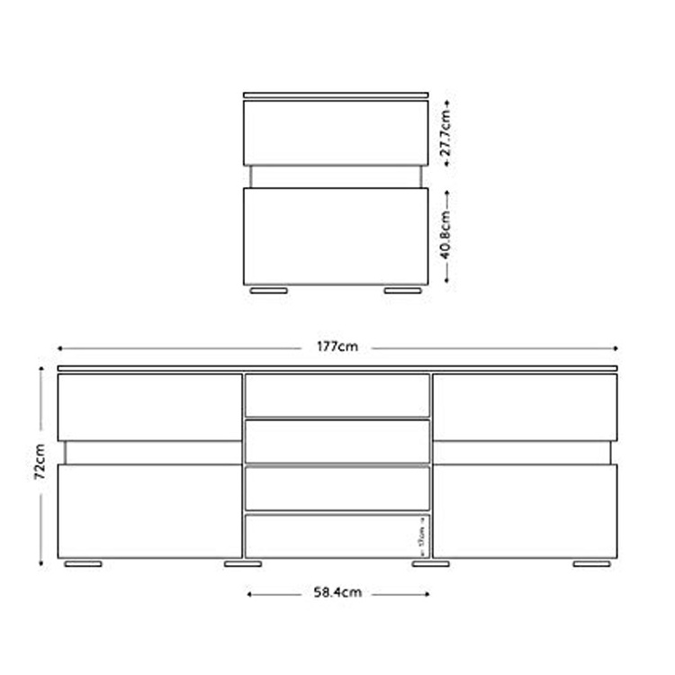 New design wood LED cupboard storage 2 door 4 drawer side cabinet withe gloss Sideboard Cabinet Tableware Storage Credenza