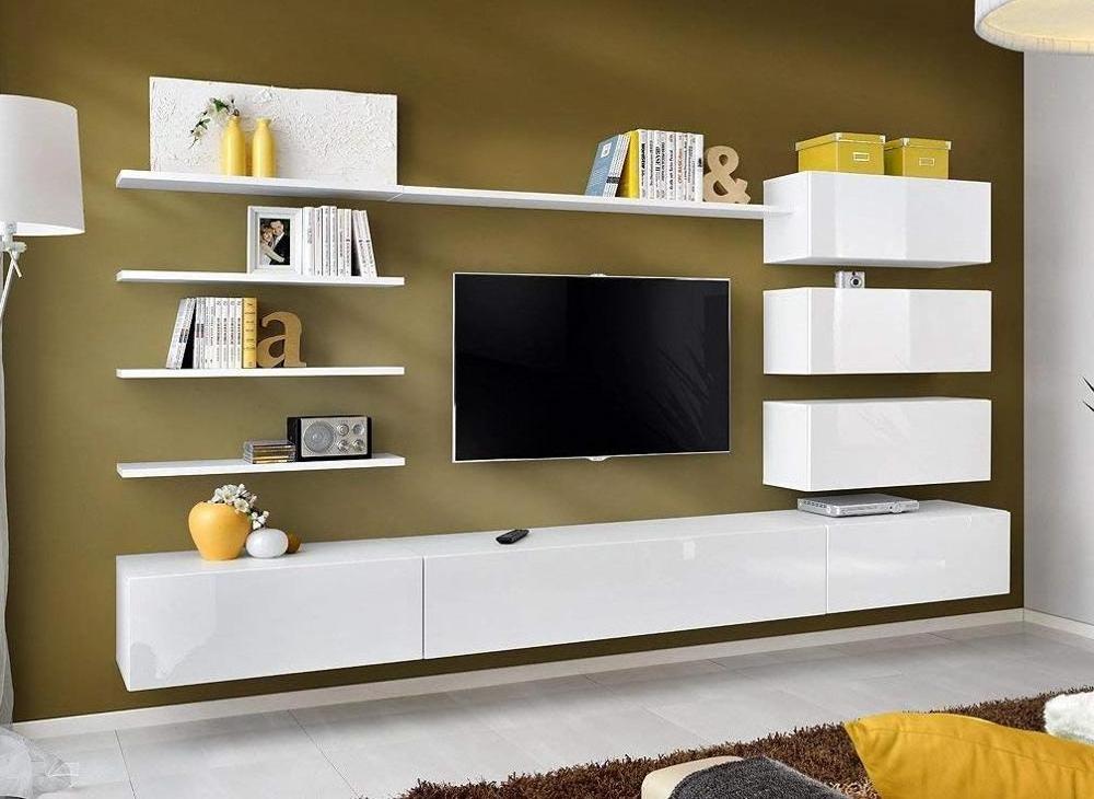 High quality Sales Classic White High Gloss UV Integrated Wall Unit Designs TV Stand TV cabinet