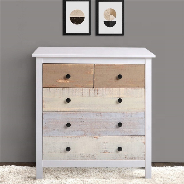 Lowest price modern Wood White and Multicoloured 5 Drawer Chest of Drawers for living room