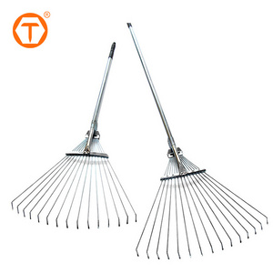 15 Teeth fan long handle telescopic rake leaf grabber metal landscape garden leaf rake adjustable