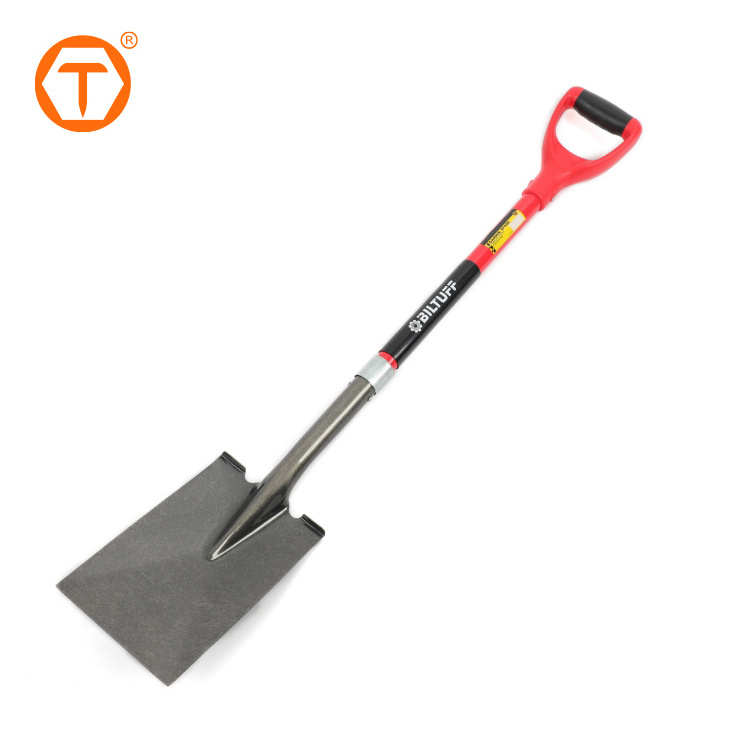 High quality short fiberglass agricultural metal square garden shovel and spade with d-handle