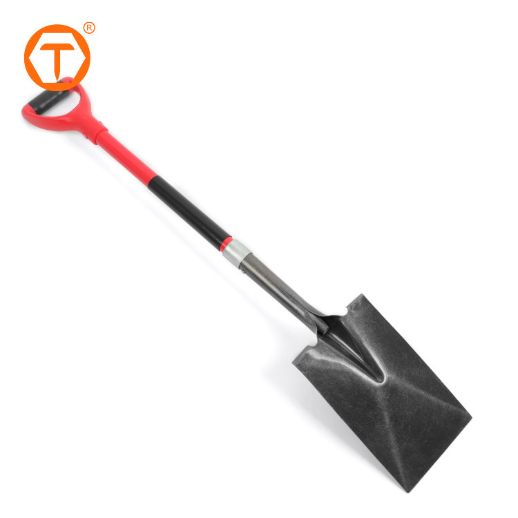 High quality short fiberglass agricultural metal square garden shovel and spade with d-handle