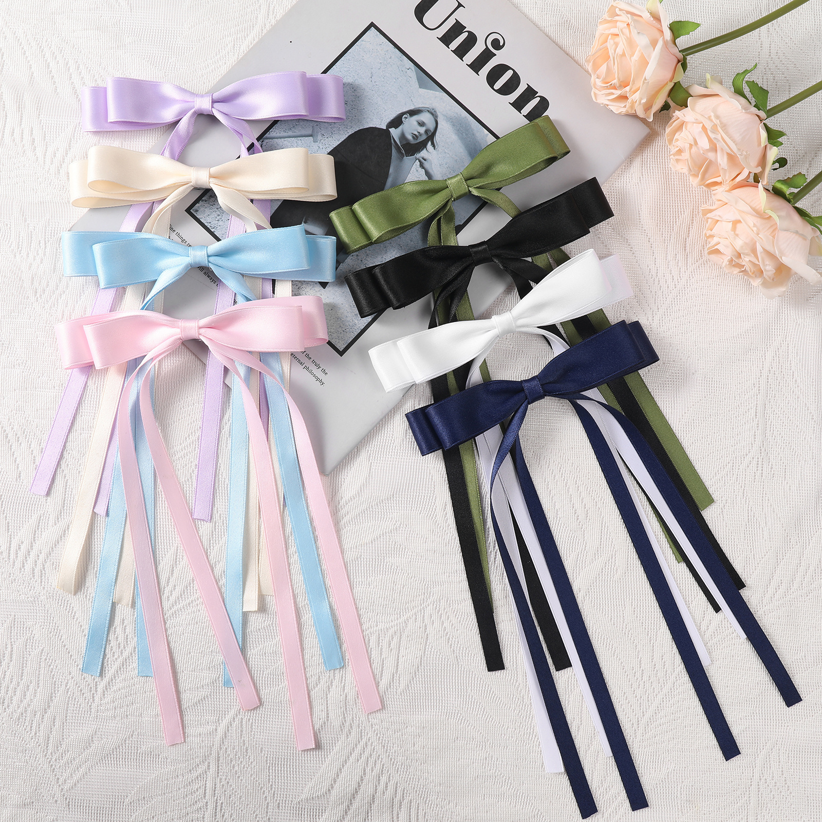 Hot new long ribbon Double bows hairpin Duck Bill hairpin Sweet ladies Elegant hair accessories for girls