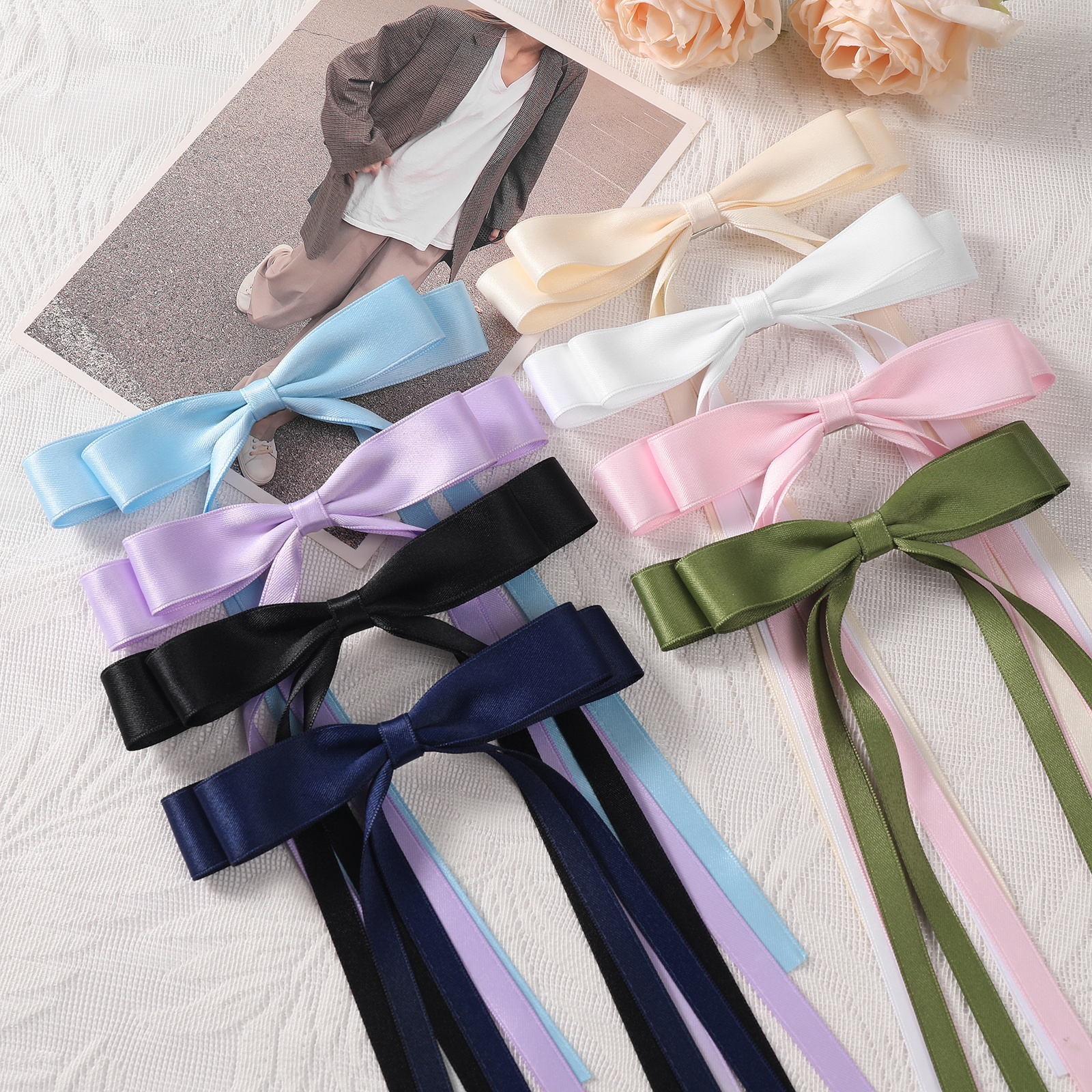 Hot new long ribbon Double bows hairpin Duck Bill hairpin Sweet ladies Elegant hair accessories for girls