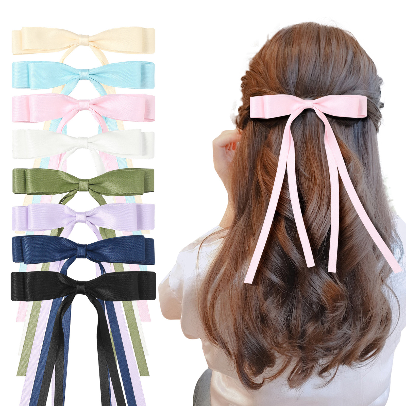 Hot new long ribbon Double bows hairpin Duck Bill hairpin Sweet ladies Elegant hair accessories for girls