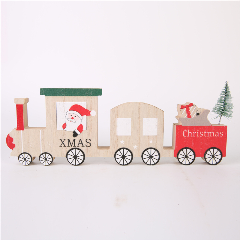 Wholesale Santa Claus Train Decoration Christmas Senta Claus Wood Small Car Decoration