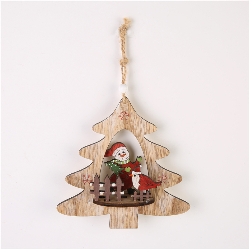 Small Wood Snowman Tree Ornaments Christmas Tree Shape Santa Claus Heart Shape Hanging Decorations