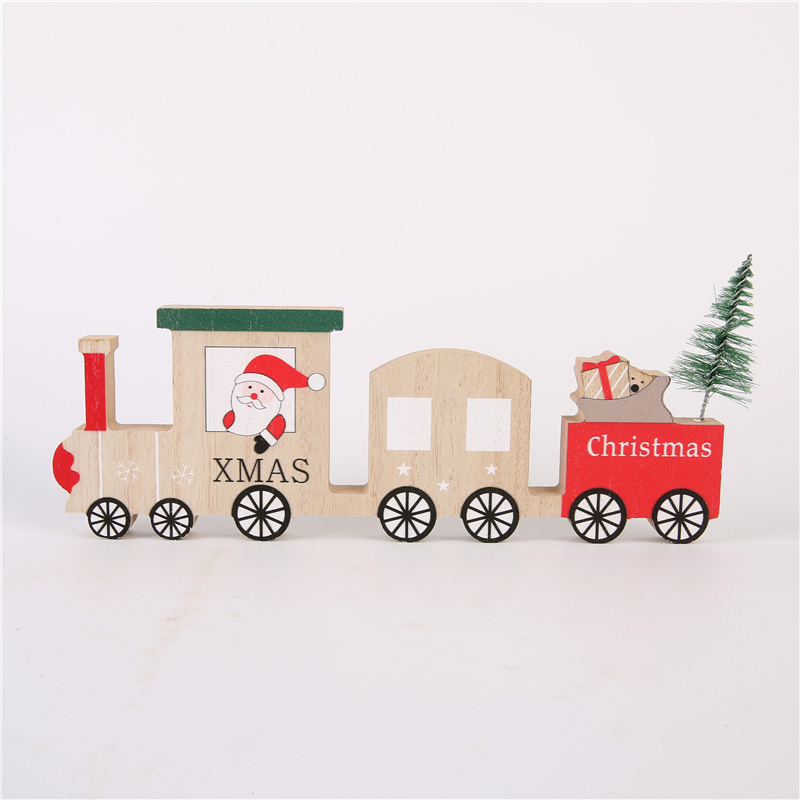 Wholesale Santa Claus Train Decoration Christmas Senta Claus Wood Small Car Decoration