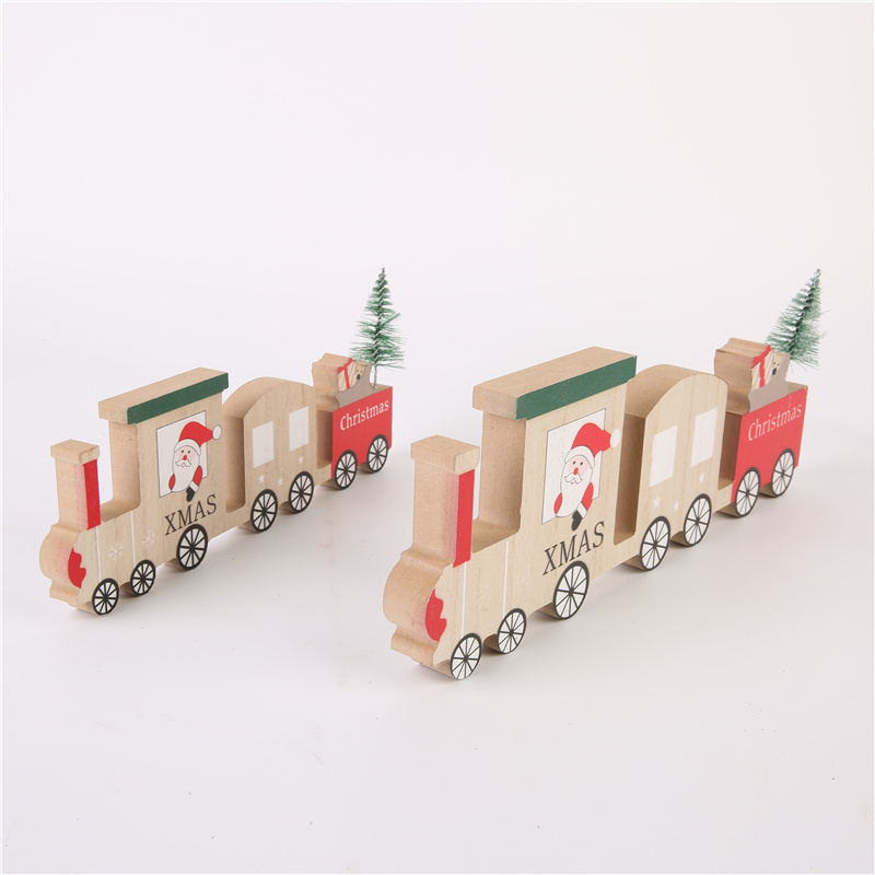 Wholesale Santa Claus Train Decoration Christmas Senta Claus Wood Small Car Decoration