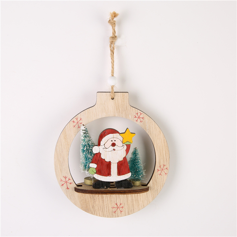 Small Wood Snowman Tree Ornaments Christmas Tree Shape Santa Claus Heart Shape Hanging Decorations