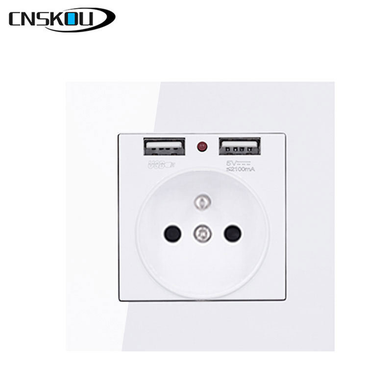 CNSKOU 2019 White Color Simple Design French With 2 USB Outlet 250V Wall Socket