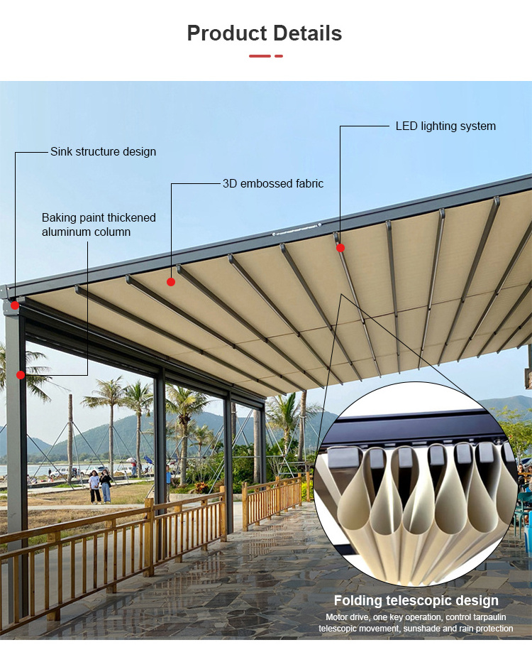 pvc retractable roof panel aluminium gazebo electric roof pergola Patio retractable roof rain shelter terrace sunshade awning