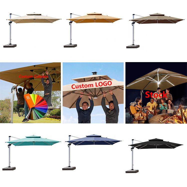 Custom LOGO Big Size Portability Sun Garden LED Light Patio Outdoor Hotel Cafe Luxury UV Beach Parasol Patio Umbrellas