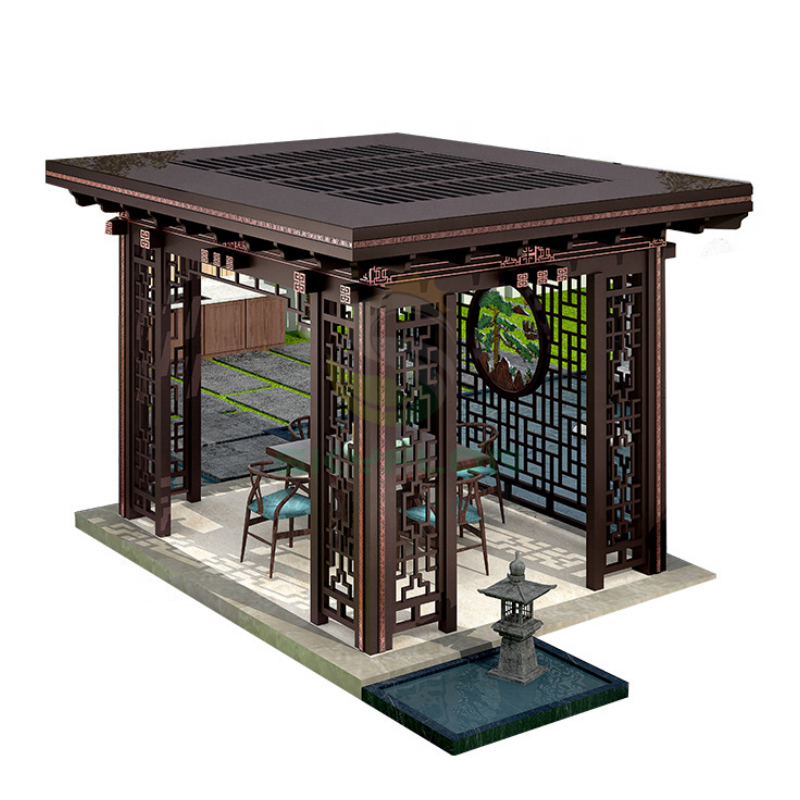 New Chinese style aluminum alloy intelligent pavilion outdoor shading leisure pavilion garden pavilion