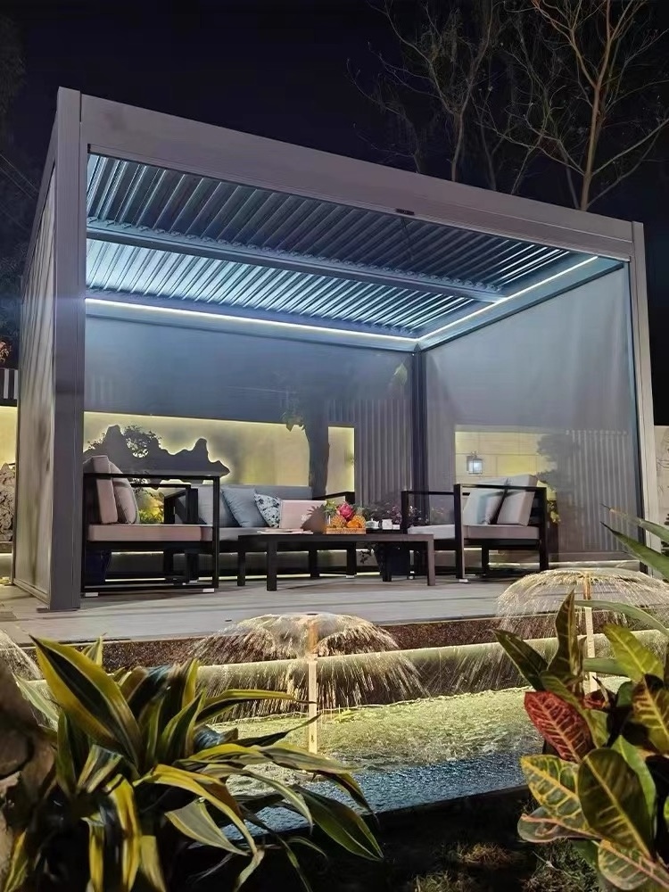 Sun Room Covers Patio Gazebo Solar Pergola Garden Structure Motorized Louver Bioclimatic  Aluminum Louver Gazebo