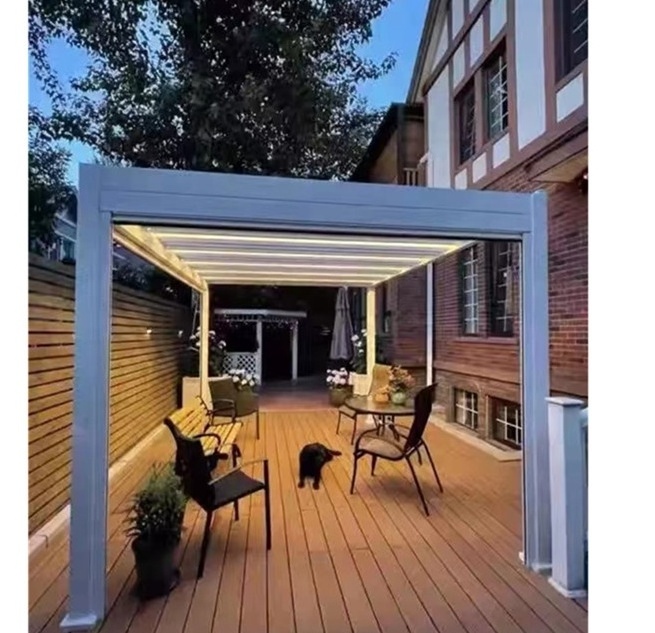 Electric Roof Louver  Outdoor Wall Mounted Metal Gazebo Solar Pergola Covers Bioclimatique Gazebo