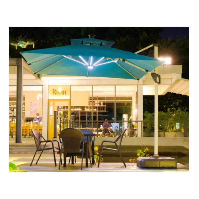 Garden Outdoor parasol led lights beach solar panel CANTILEVER UMBRELLA patio HANGING UMBRELLA with LED lights