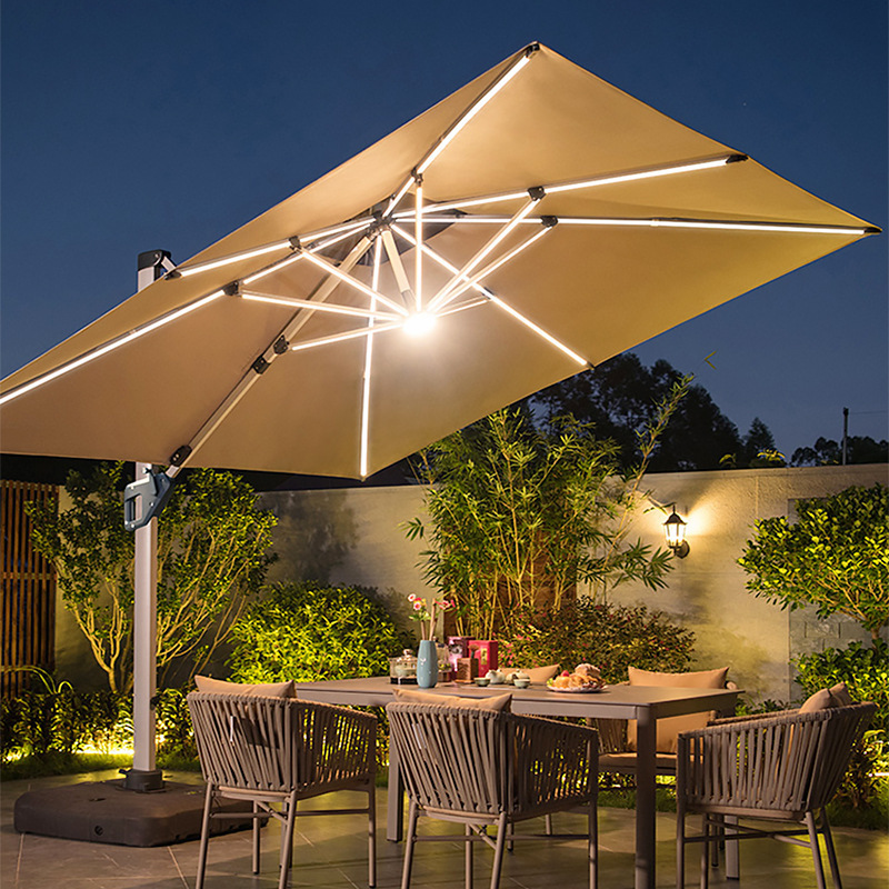 Aluminum uv protection summer umbrella with led light cantilever parasols umbrellas outdoor backyard umbrella for events