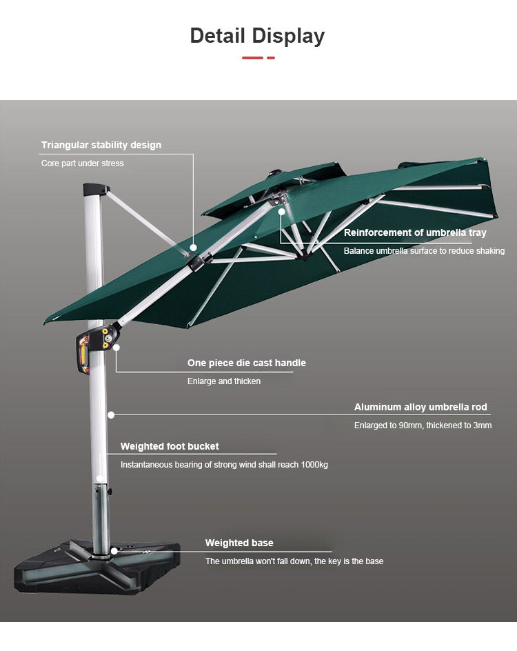 Aluminum uv protection summer umbrella with led light cantilever parasols umbrellas outdoor backyard umbrella for events