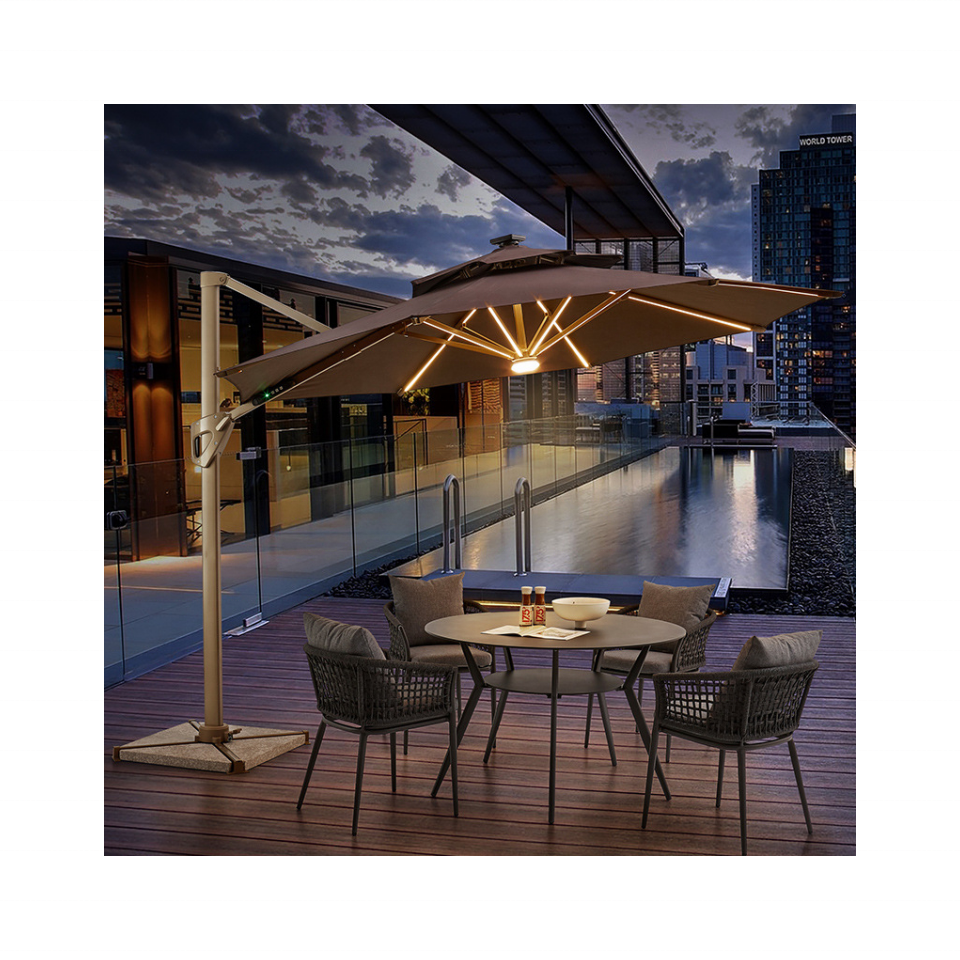 2024 Wholesale Large Pool Umbrellas Adjustable 3x4m Cantilever Garden Patio Umbrella Outdoor Parasol With Led Solar Lights