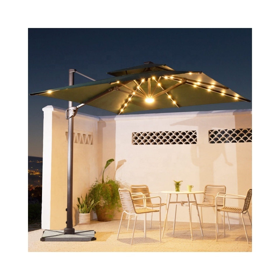 2024 Wholesale Large Pool Umbrellas Adjustable 3x4m Cantilever Garden Patio Umbrella Outdoor Parasol With Led Solar Lights