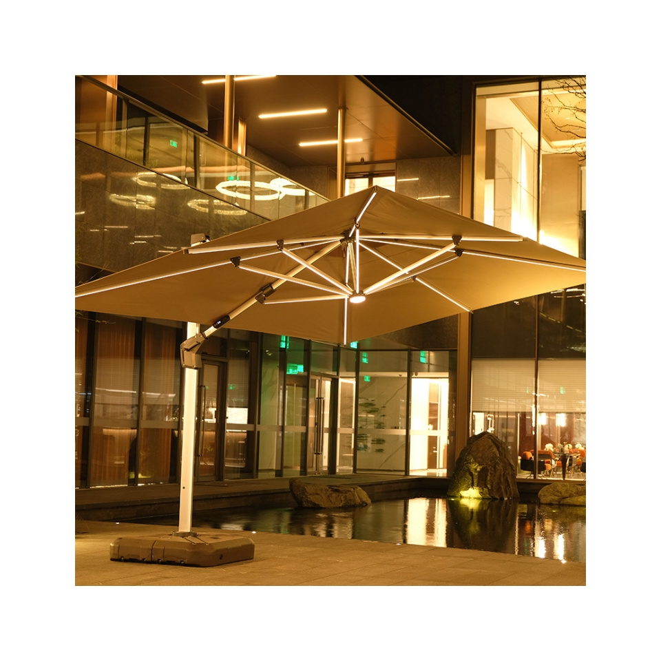 High Quality Patio Large Cantilever Roman Umbrella With Led Lights Aluminum Garden Sunshade Outdoor Umbrellas With Base