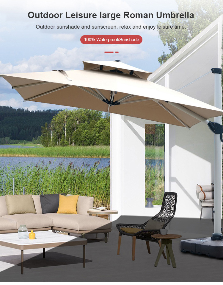 Outdoor furniture 10 ft garden patio umbrella sun hanging umbrella double fabric cantilever garden umbrella with led light