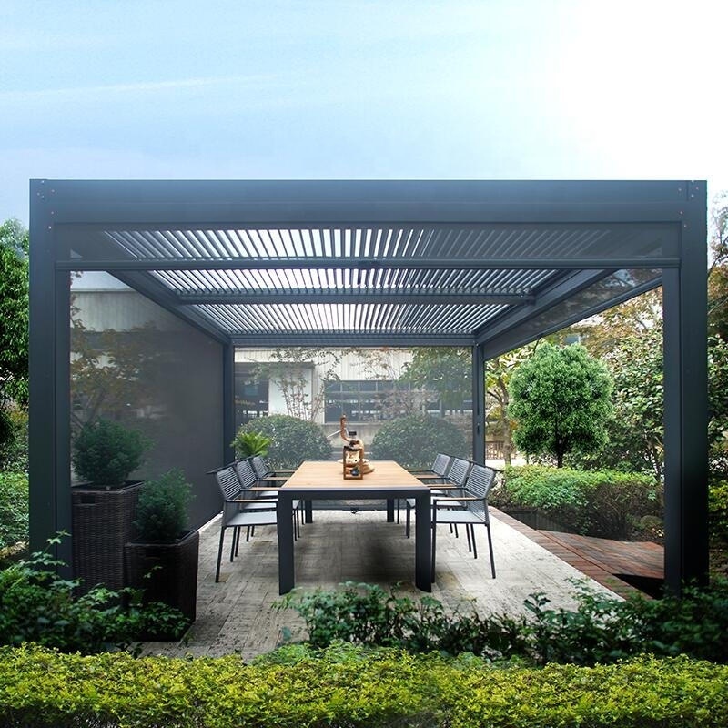 Modern Garden Gazebo Aluminum Electric Opening And Closing Patio Pergola Roof  Outdoor Waterproof Garden Gazebo