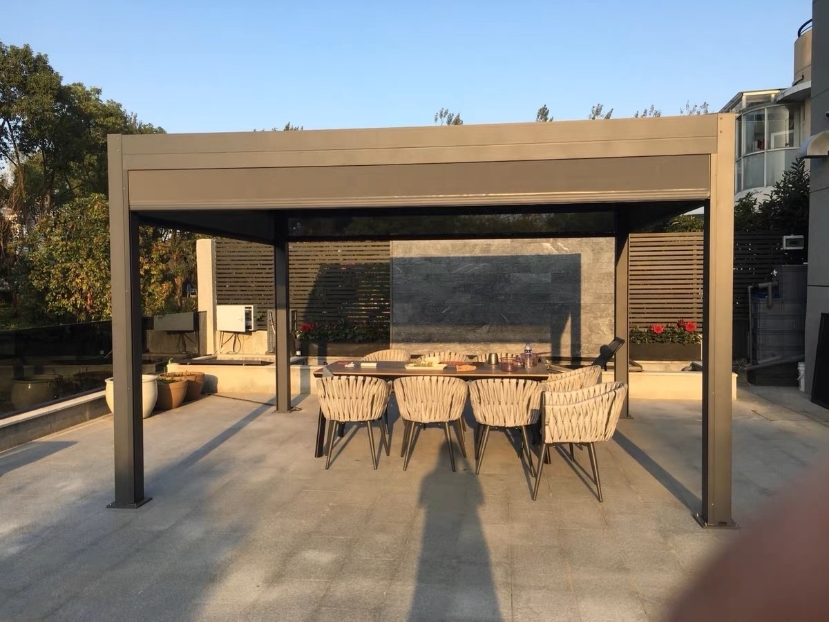 Strong Aluminium Pergola Opening Roof Waterproof Gazebo Manufacturers Pergolas Canopy with Sliding door