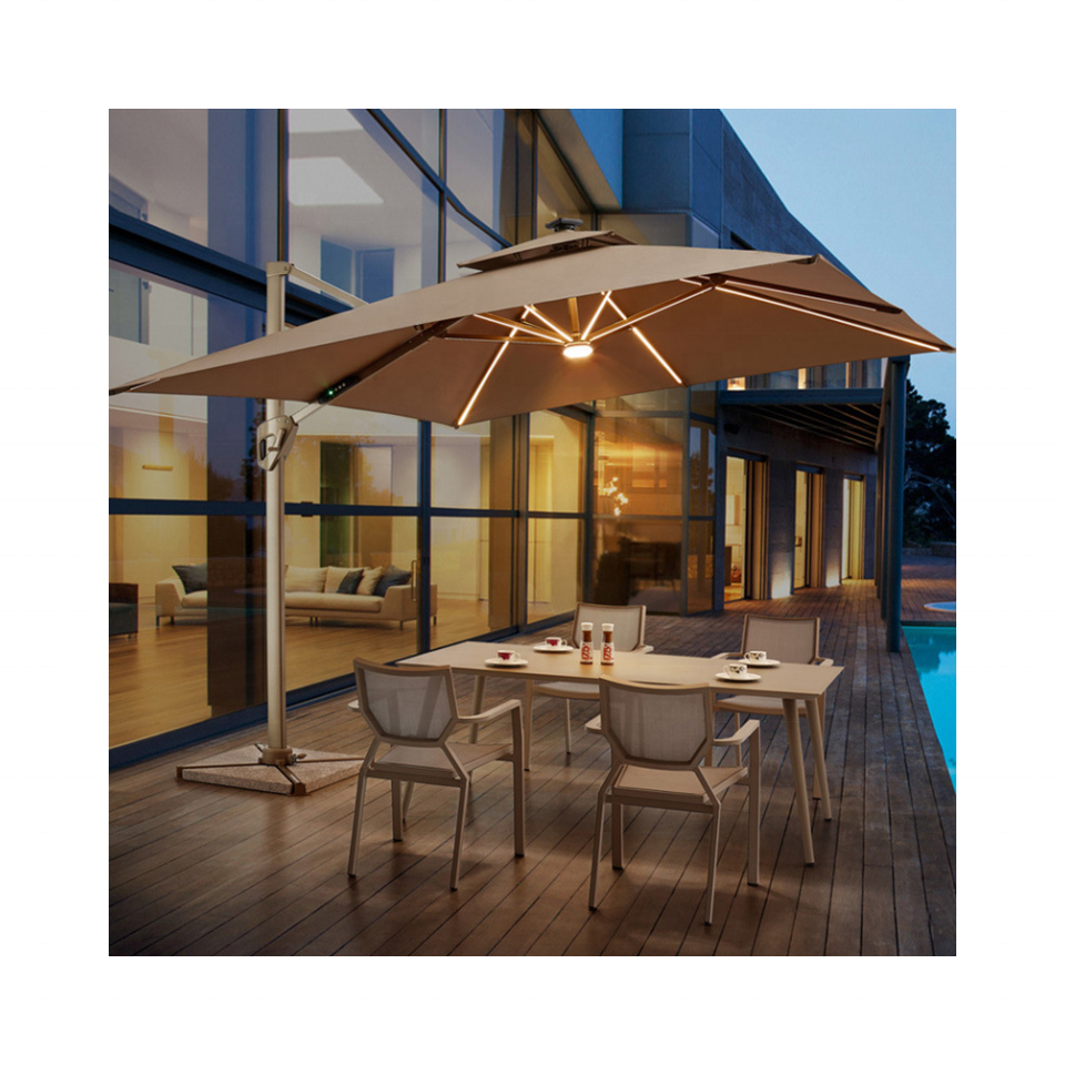 Garden giant cantilever aluminum parasol umbrella cantilever large square umbrellas use for cafe backyard with lights