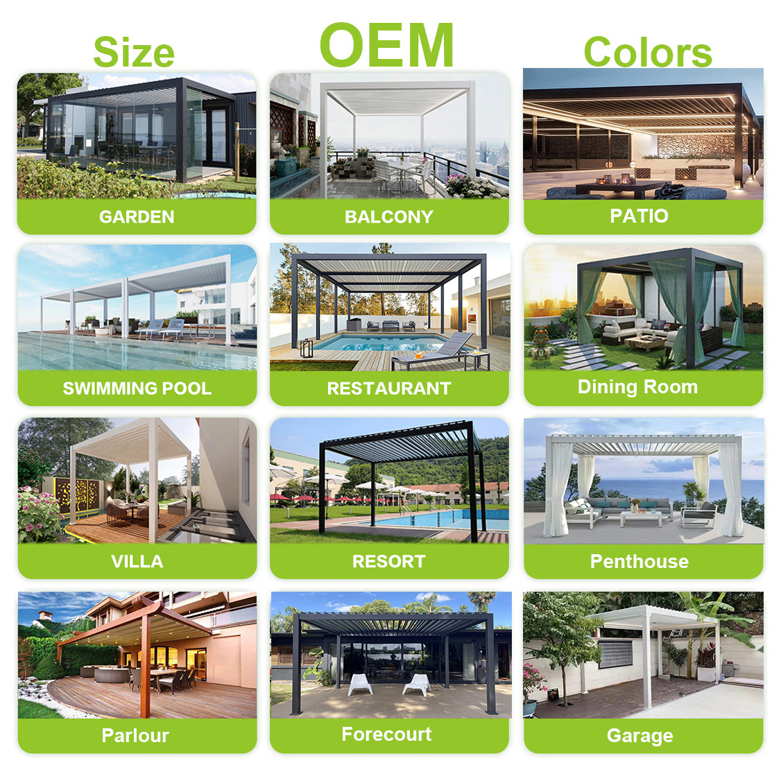 Factory OEM/ODM Bioclimatic System Rainproof Sunshade Aluminum Outdoor Modern Design Garden Electric Arches Arbours Pergolas